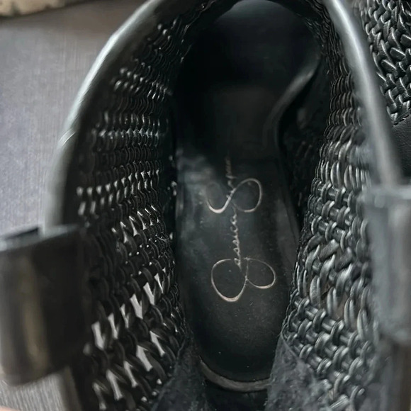 Jessica Simpson Black Leather Peep Toe Heels - Picture 6 of 7